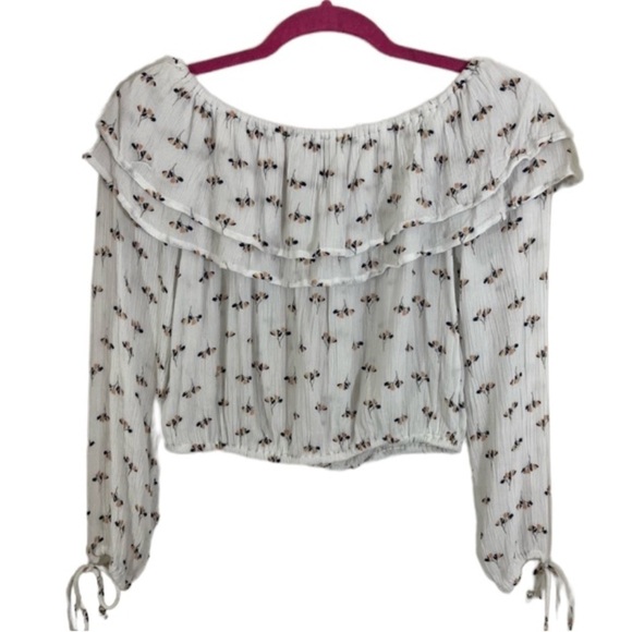 Abercrombie & Fitch Womens Crop Top Size XS White Floral Crepe Off Shoulder Boho - Picture 1 of 10